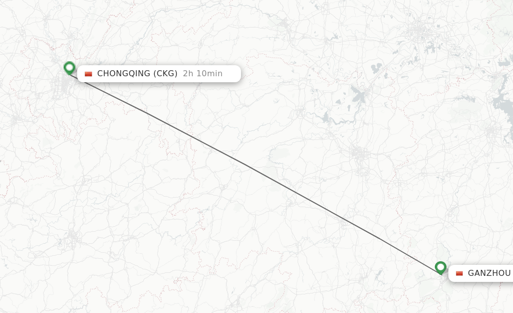 Flights from Ganzhou to Chongqing route map