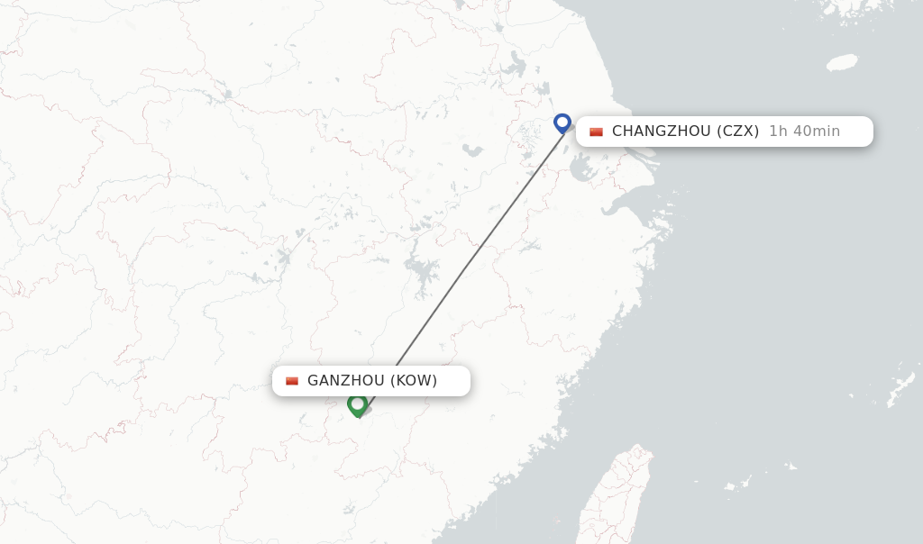 Flights from Ganzhou to Changzhou route map
