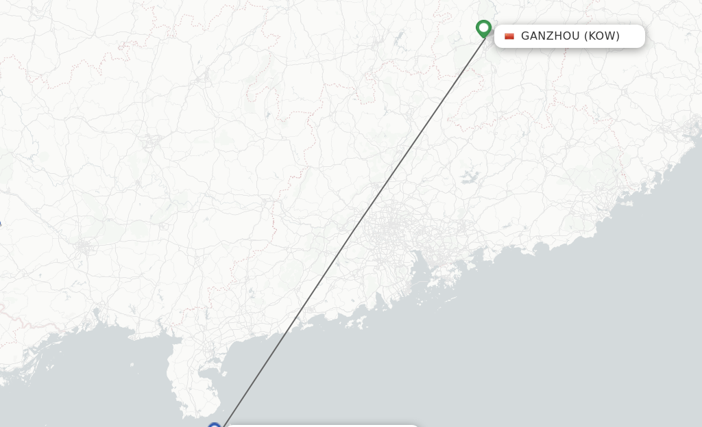 Flights from Haikou to Ganzhou route map