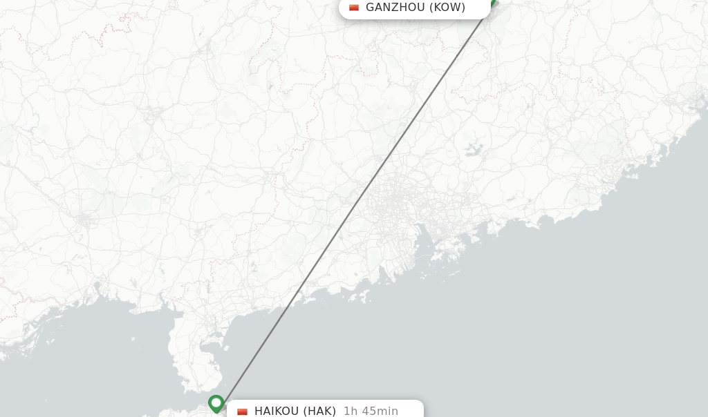 Flights from Ganzhou to Haikou route map