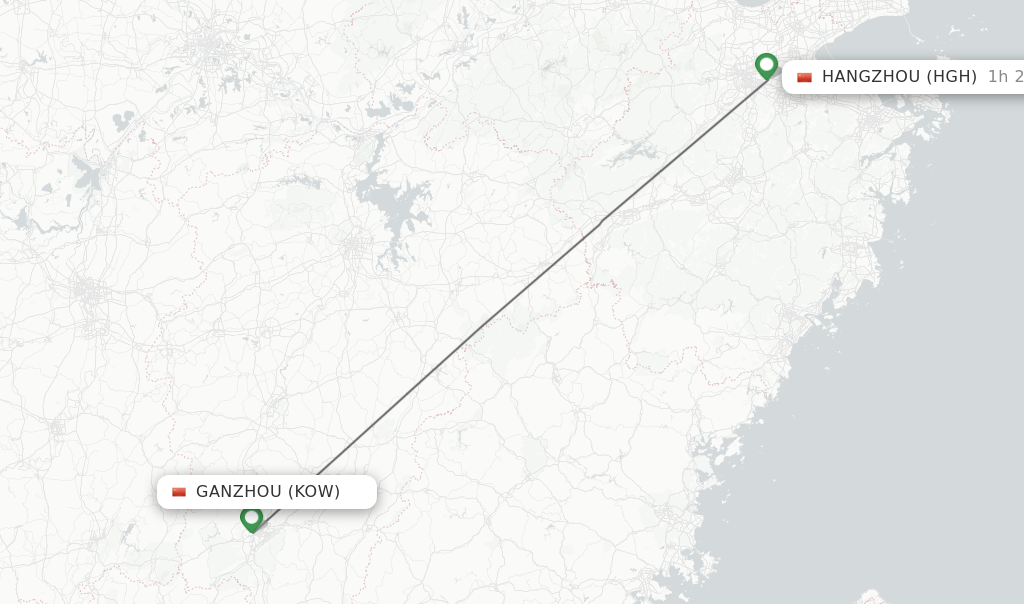 Flights from Ganzhou to Hangzhou route map