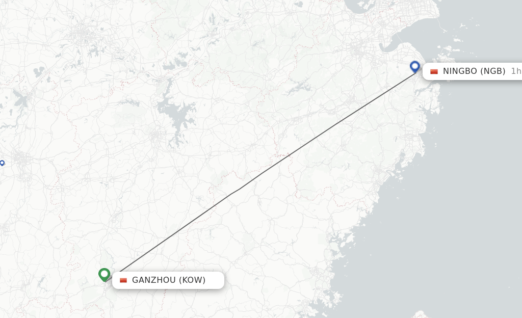 Flights from Ganzhou to Ningbo route map
