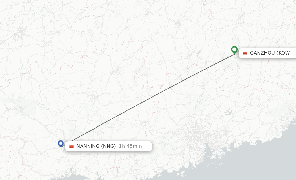 Flights from Ganzhou to Nanning route map