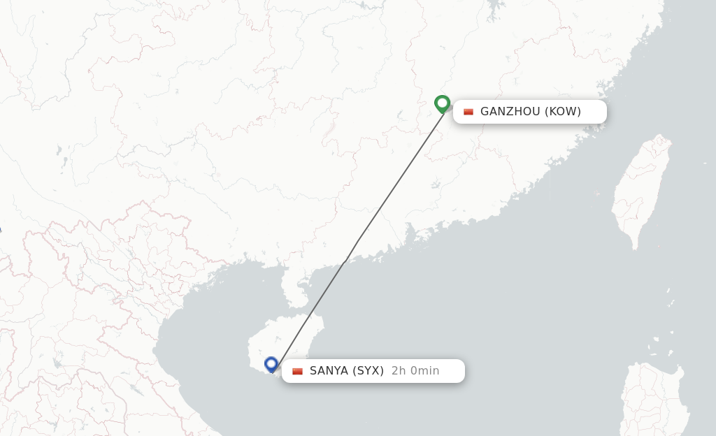 Flights from Ganzhou to Sanya route map