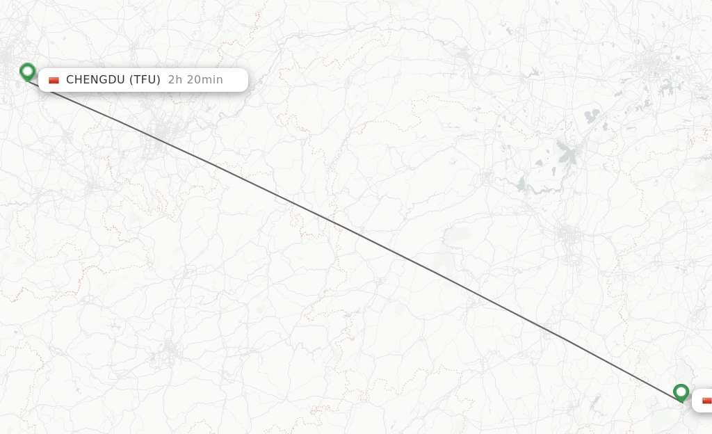 Flights from Ganzhou to Chengdu route map