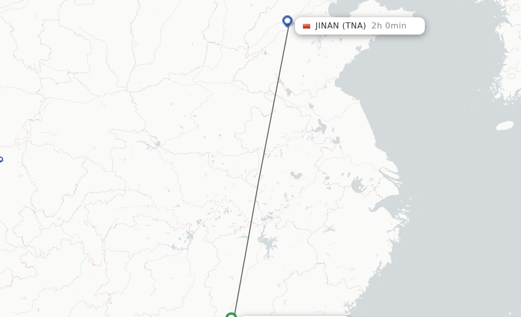 Flights from Ganzhou to Jinan route map