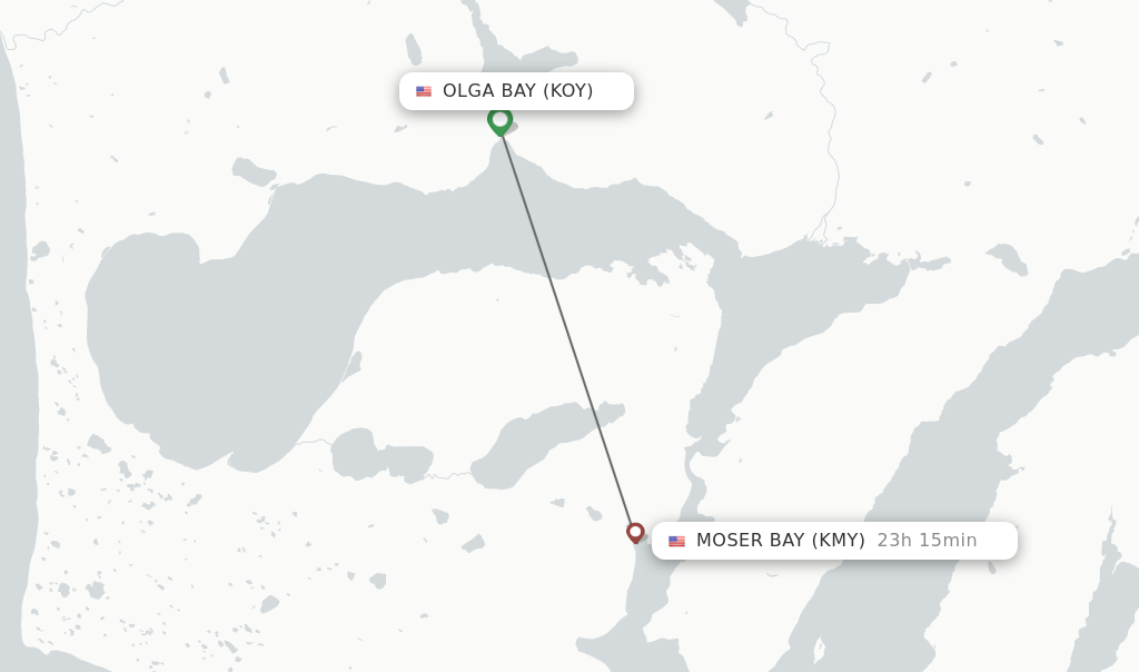 Flights from Olga Bay to Moser Bay route map