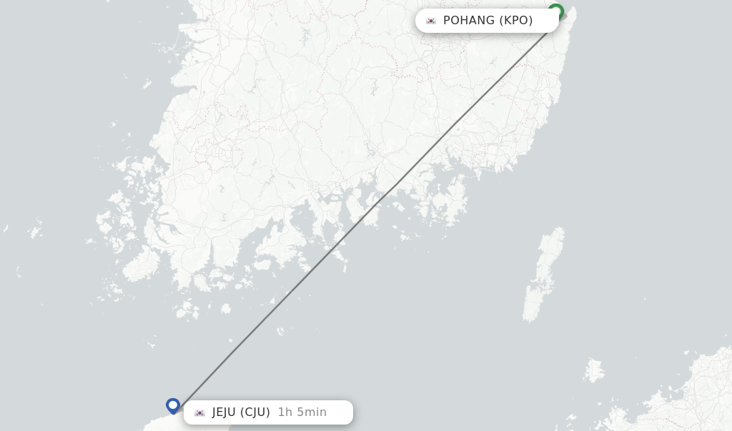 Flights from Jeju to Pohang route map
