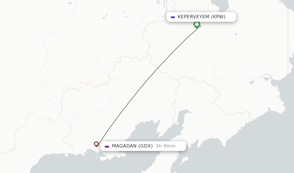Flights from Keperveyem to Magadan route map