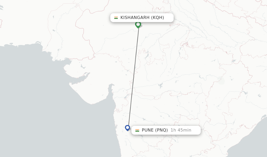 Flights from Pune to Kishangarh route map