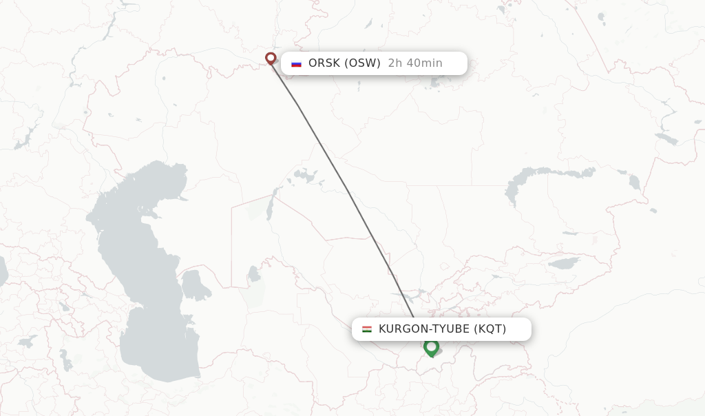 Flights from Kurgon-Tyube to Orsk route map