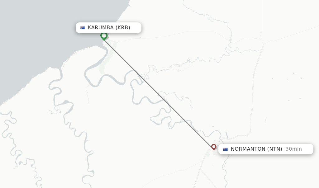 Flights from Karumba to Normanton route map