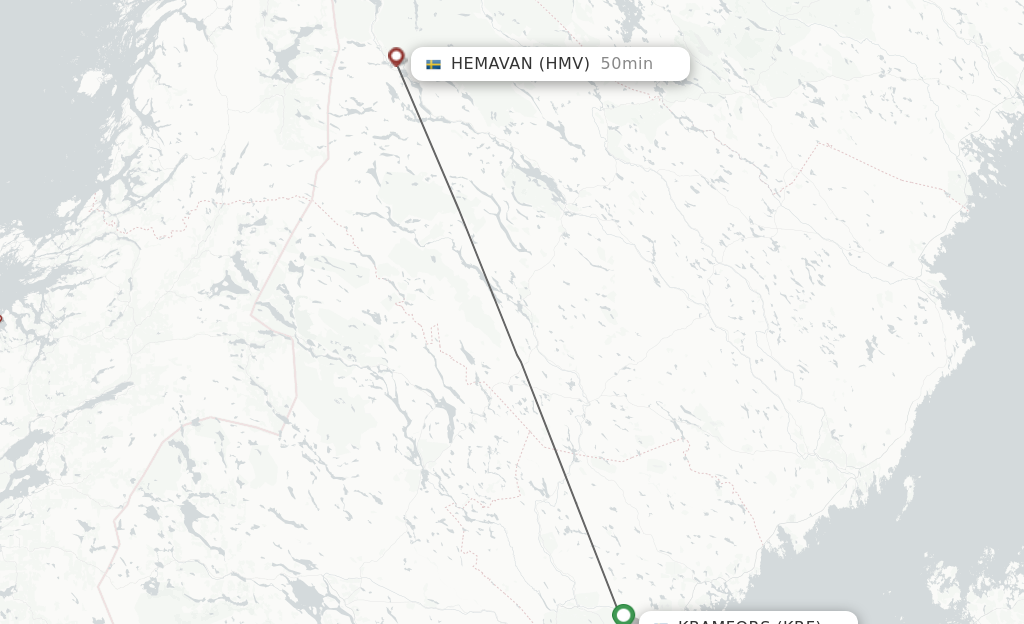 Flights from Kramfors to Hemavan route map