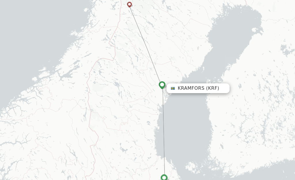 Route map with flights from Kramfors with Amapola Flyg