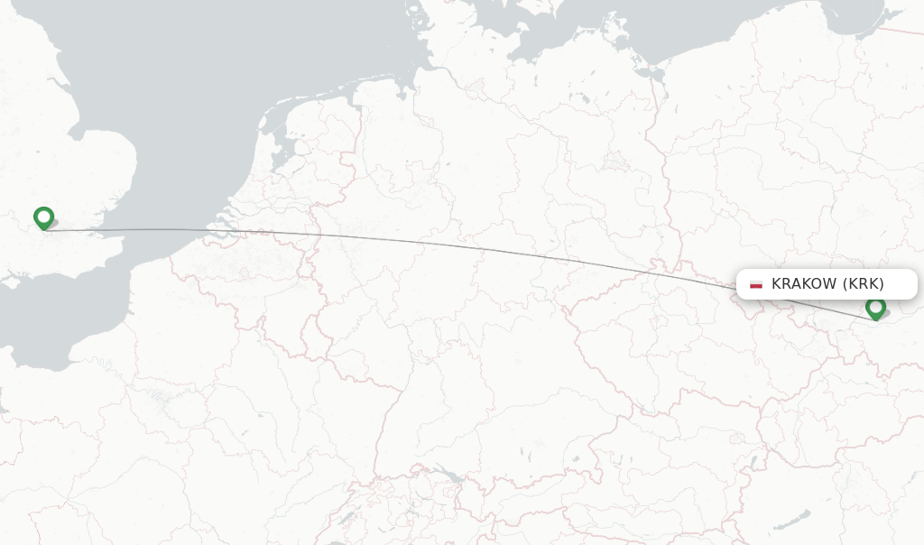 Route map with flights from Krakow with British Airways
