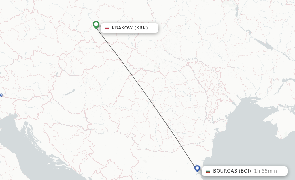 Flights from Krakow to Bourgas route map