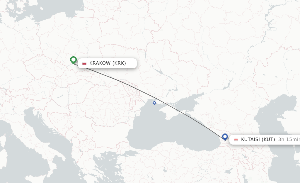 Flights from Krakow to Kutaisi route map