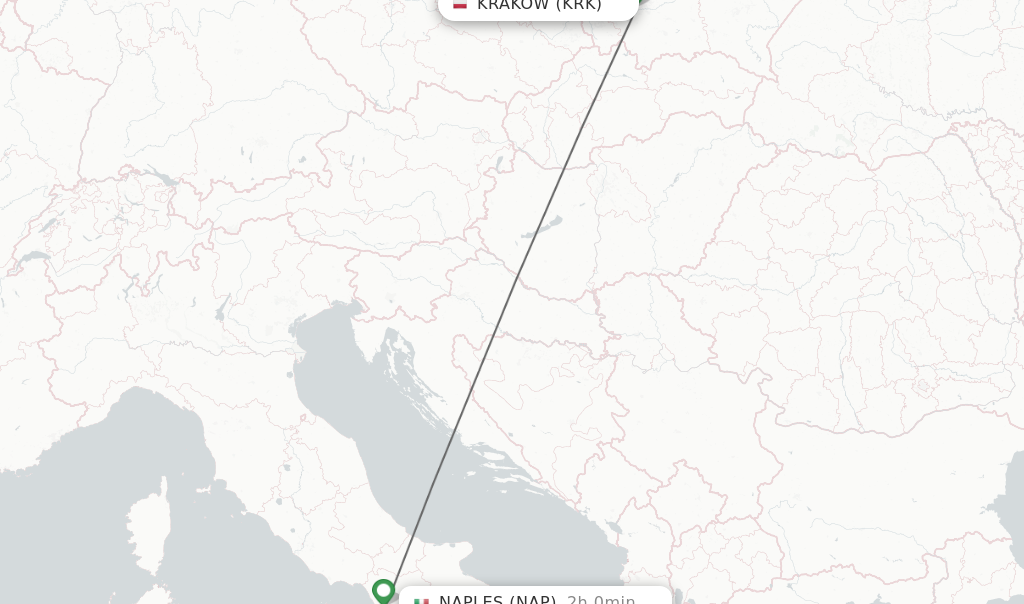 Flights from Krakow to Naples route map