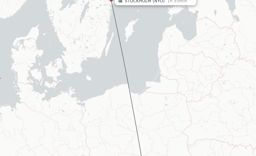 Flights from Krakow to Stockholm route map
