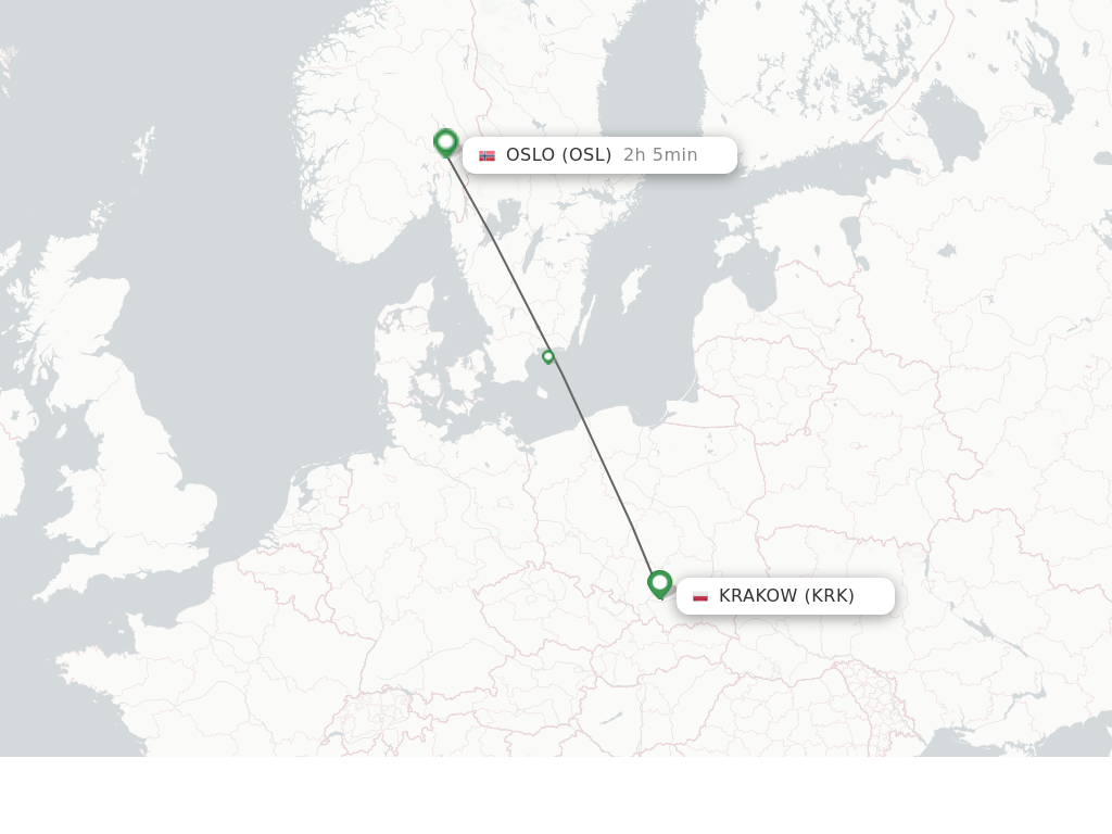 Flights from Krakow to Oslo route map