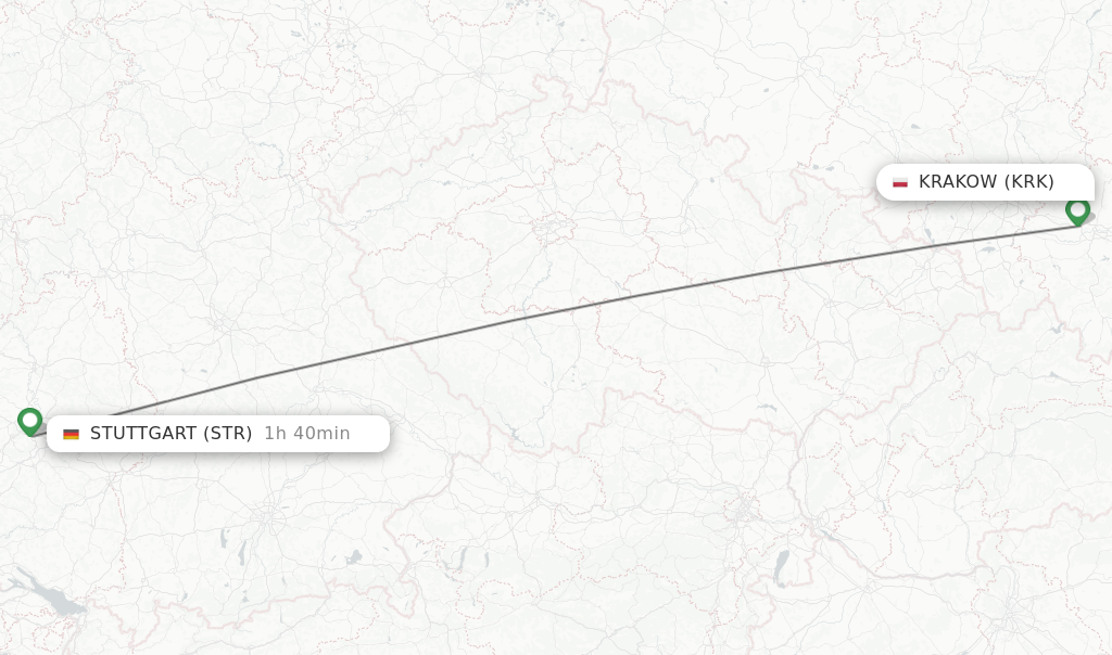 Flights from Krakow to Stuttgart route map