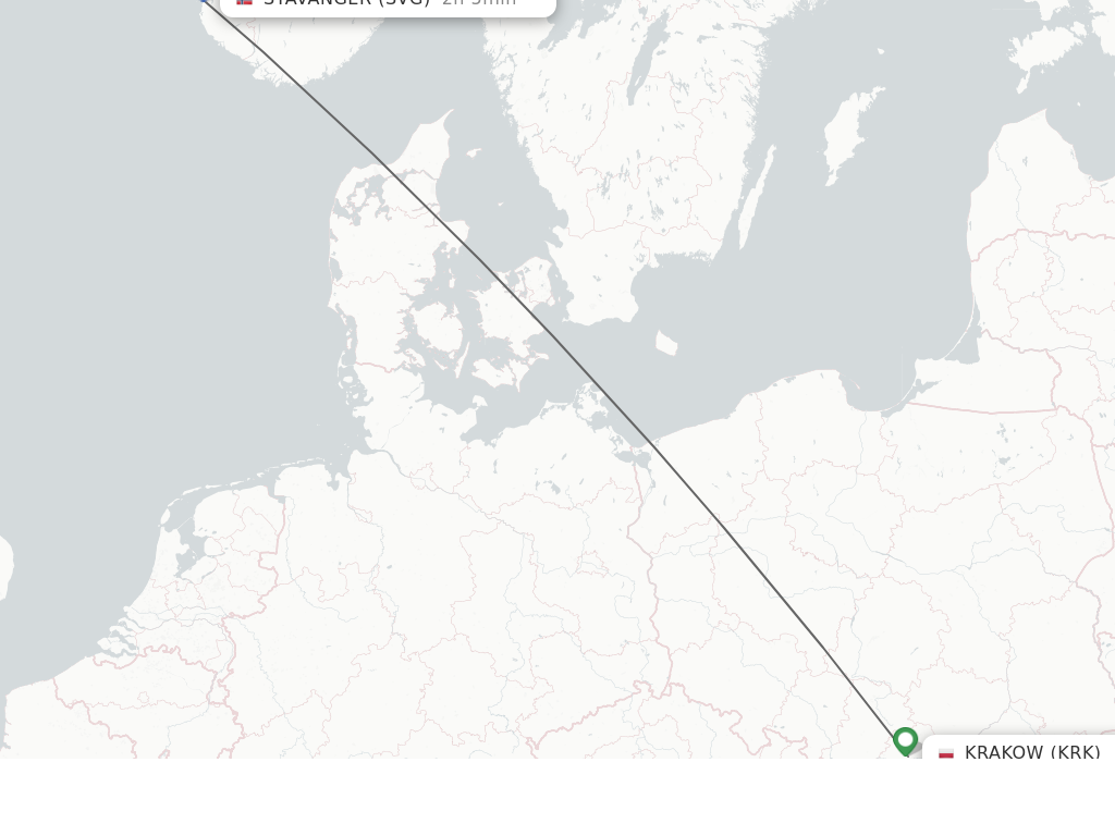 Flights from Krakow to Stavanger route map