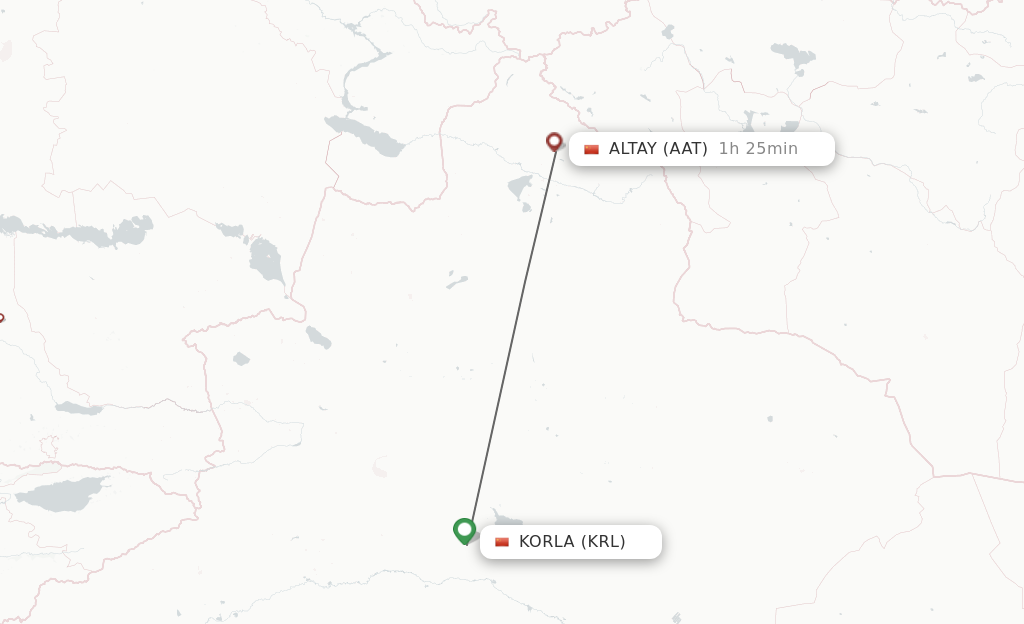 Flights from Korla to Altay route map