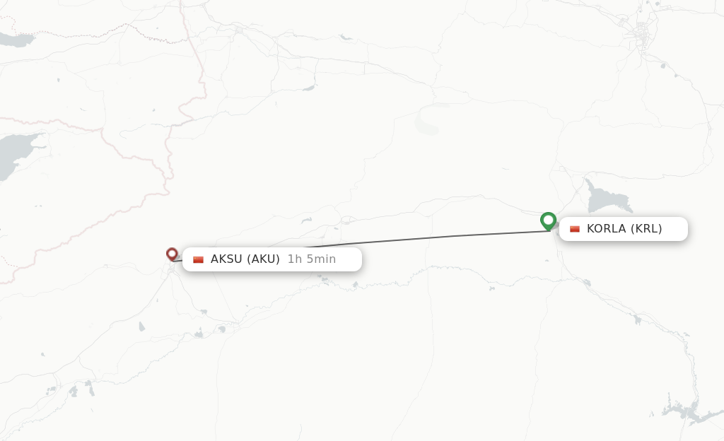 Flights from Korla to Aksu route map