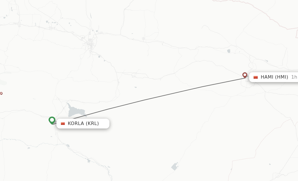 Flights from Korla to Hami route map