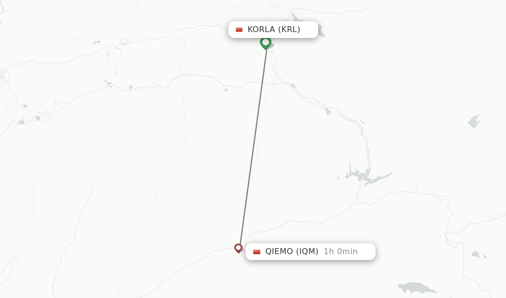 Flights from Korla to Qiemo route map