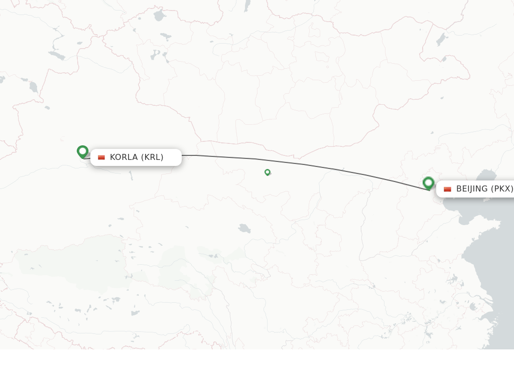 Flights from Korla to Beijing route map
