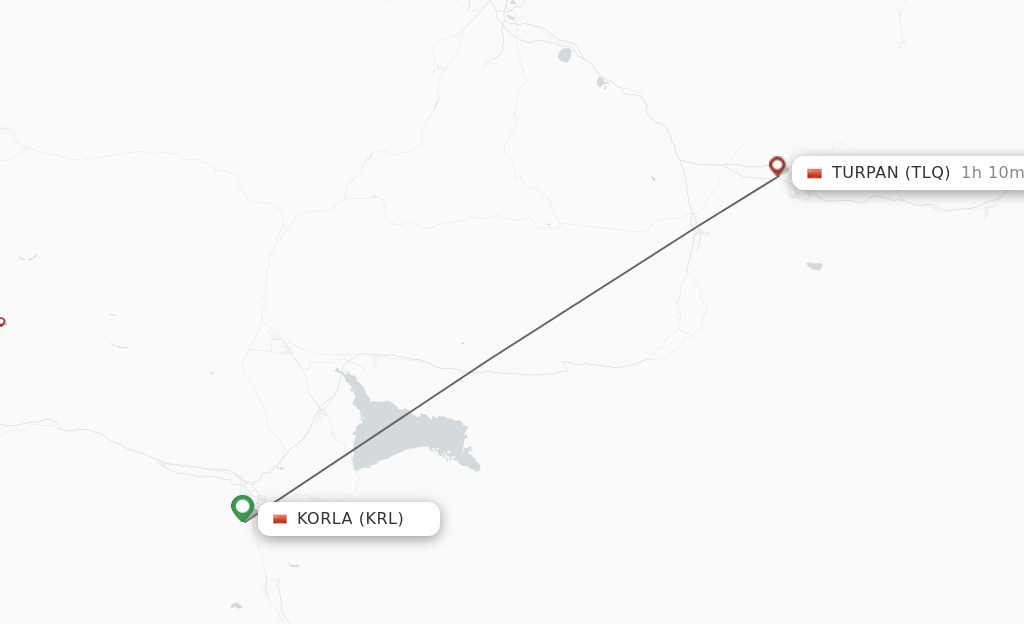 Flights from Korla to Turpan route map