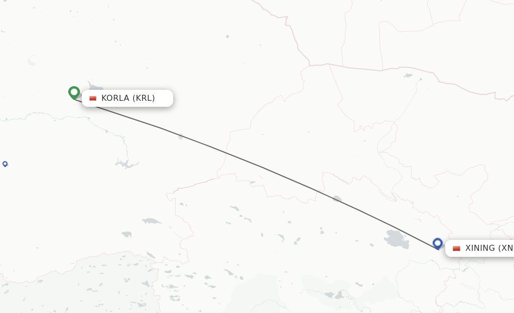 Flights from Korla to Xining route map