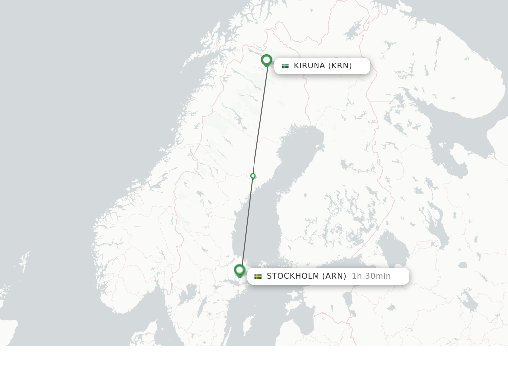 Flights from Kiruna to Stockholm route map