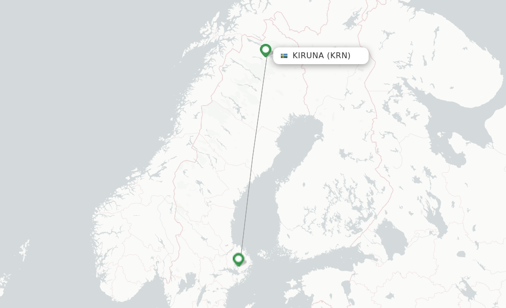 Route map with flights from Kiruna with Norwegian Air Intl
