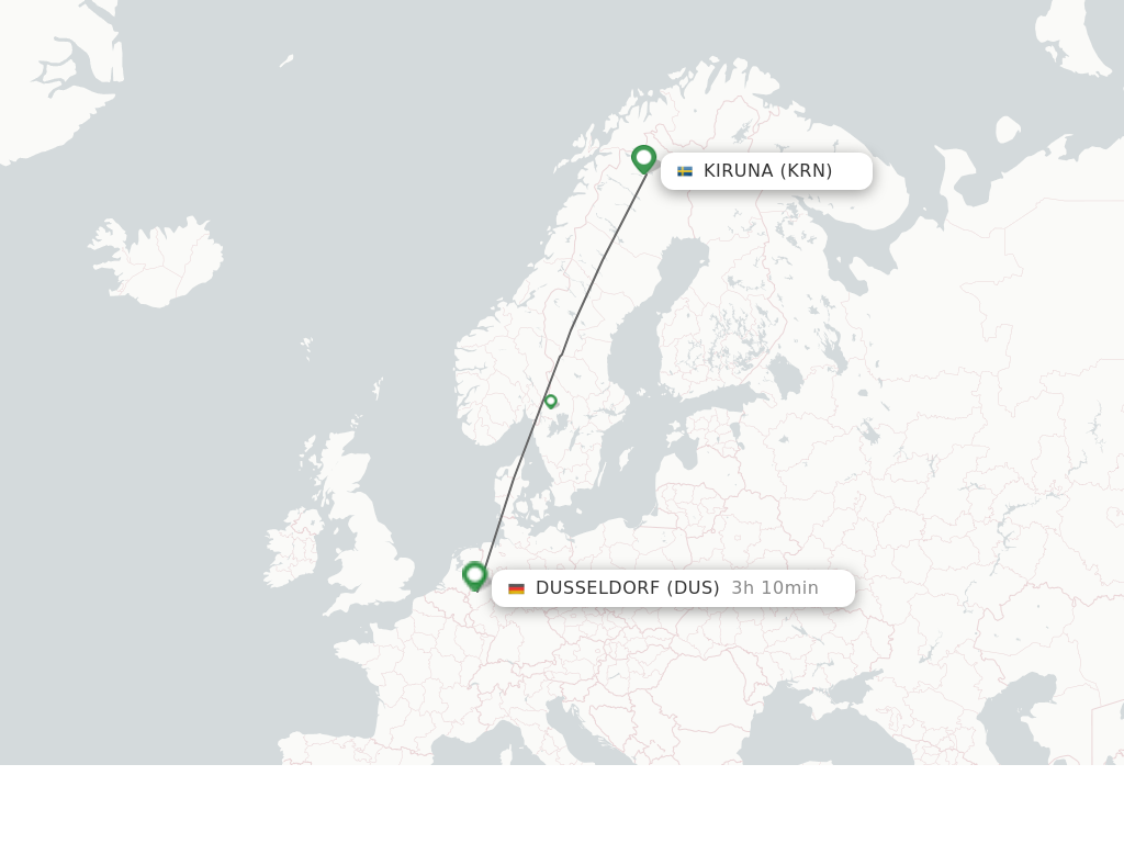 Flights from Kiruna to Dusseldorf route map