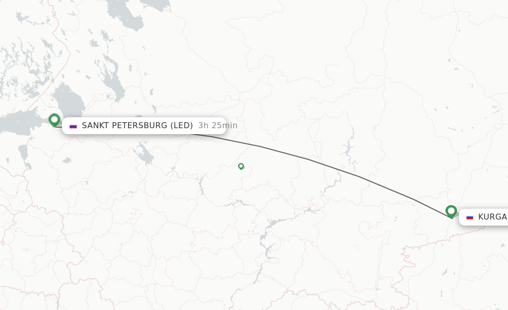 Flights from Kurgan to Saint Petersburg route map