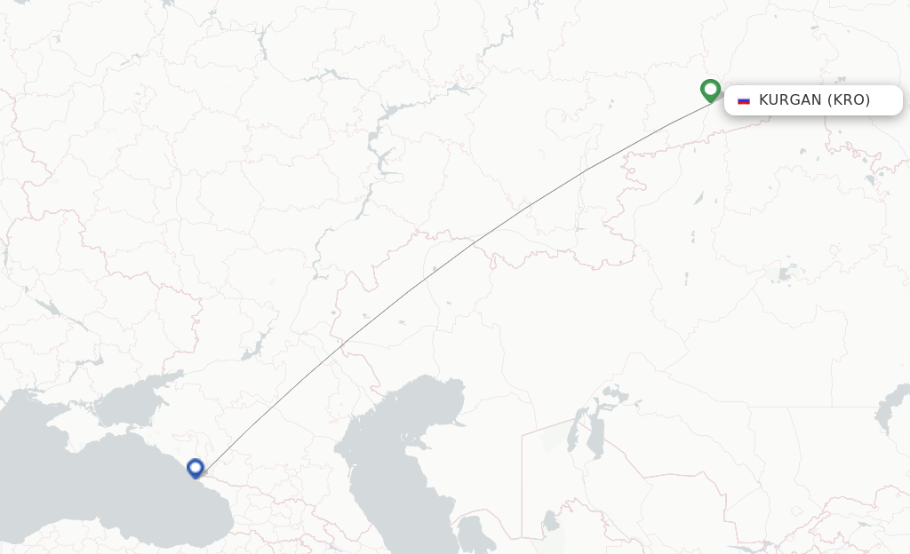 Route map with flights from Kurgan with Nordwind Airlines
