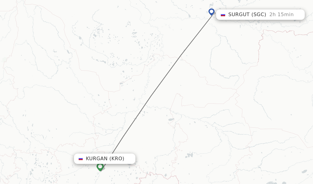 Flights from Kurgan to Surgut route map