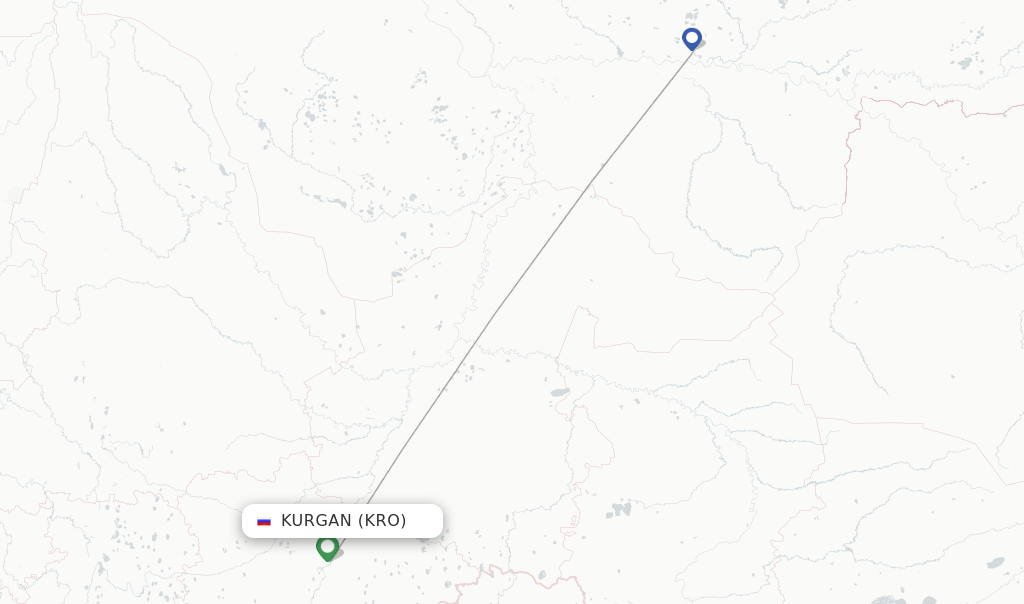 Route map with flights from Kurgan with UTair