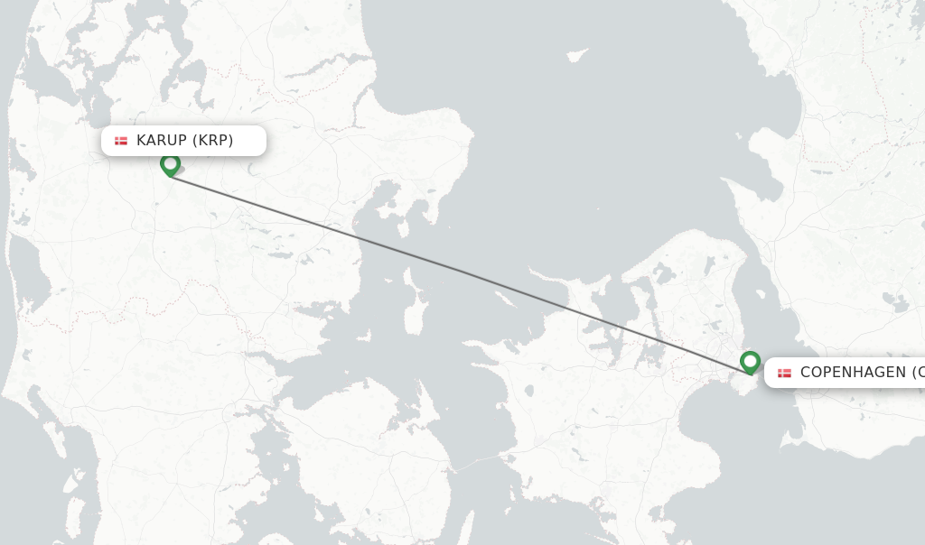 Flights from Karup to Copenhagen route map