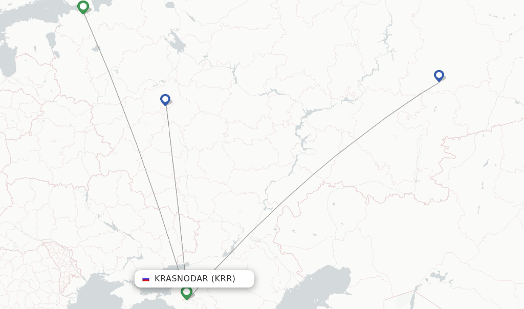 Route map with flights from Krasnodar with Pobeda