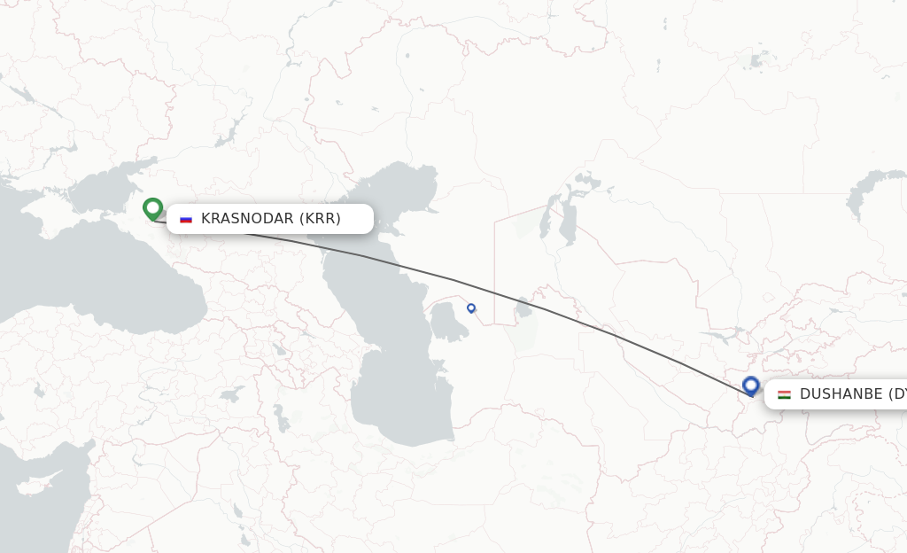 Flights from Dushanbe to Krasnodar route map