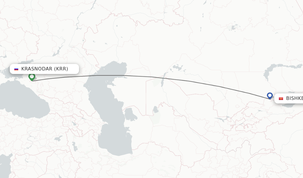 Flights from Krasnodar to Bishkek route map