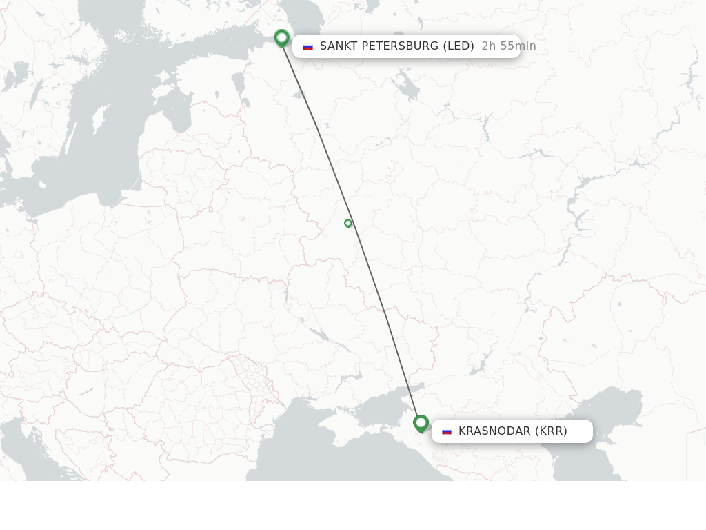 Flights from Krasnodar to Saint Petersburg route map