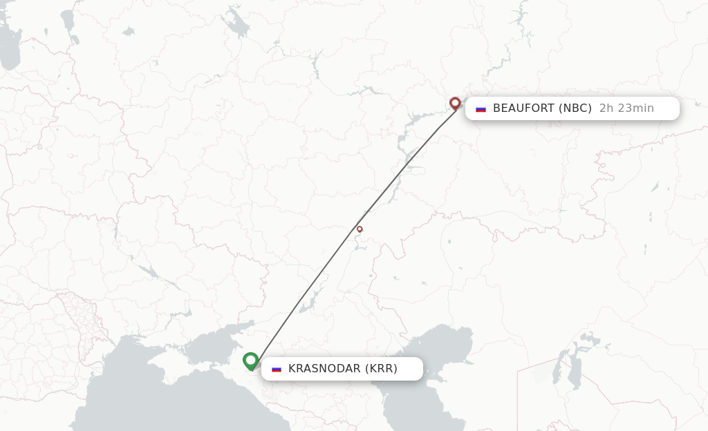 Flights from Naberezhnye Chelny to Krasnodar route map