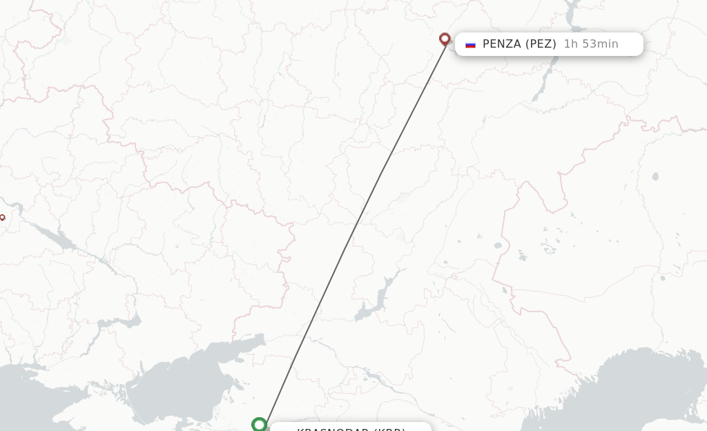 Flights from Krasnodar to Penza route map