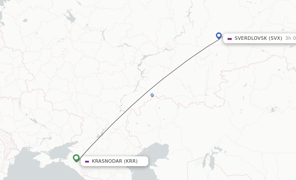 Flights from Krasnodar to Yekaterinburg route map