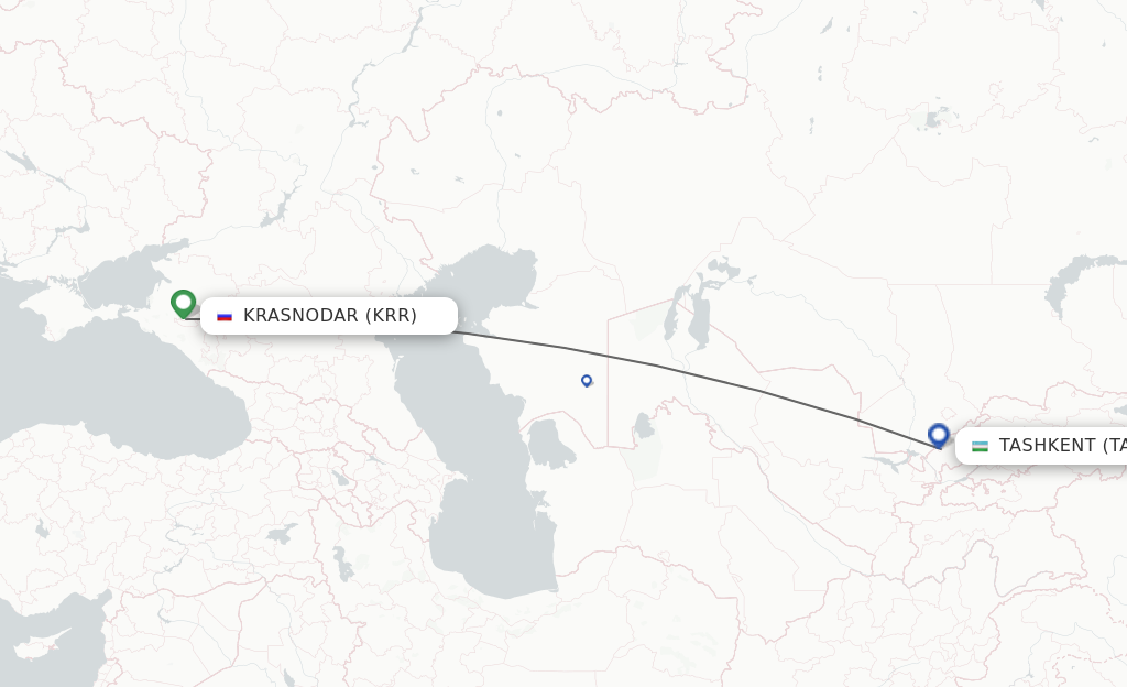 Flights from Krasnodar to Tashkent route map