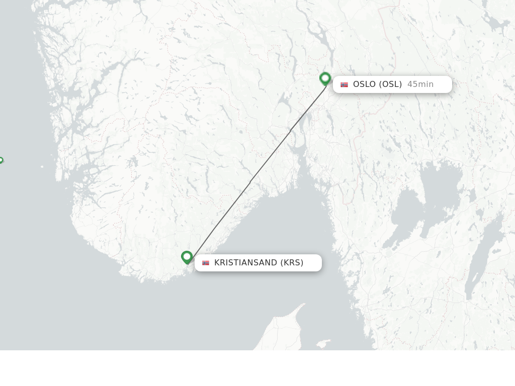 Flights from Kristiansand to Oslo route map